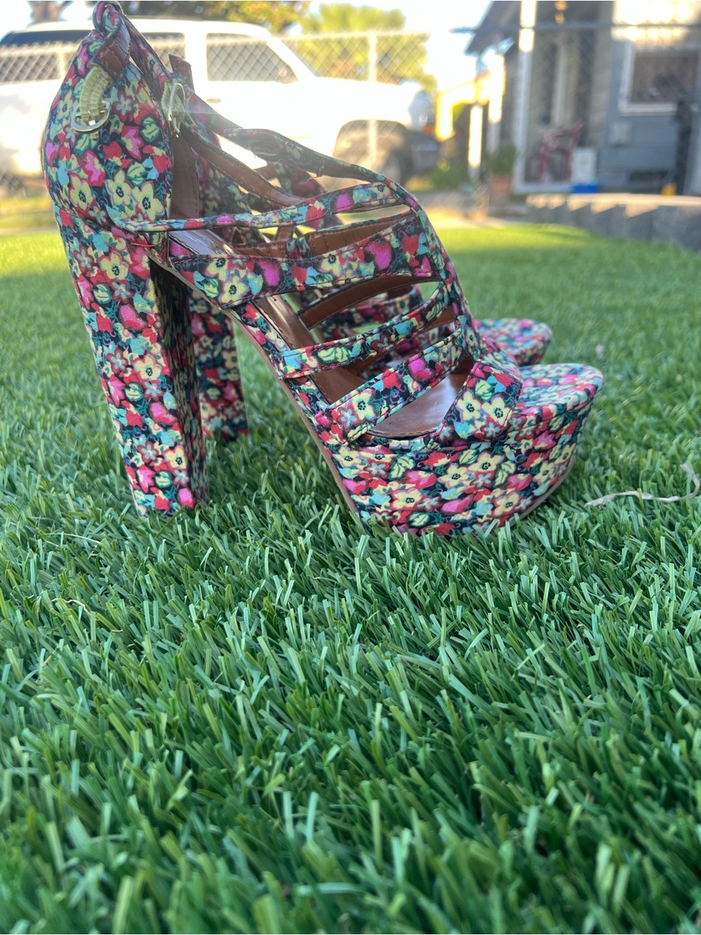 Jessica Simpson Floral Platform Strappy High Heels - Multi-Color